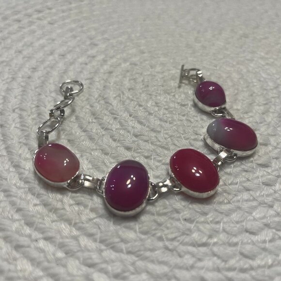Beautiful PINK BOTSWANA AGATE Handmade Sterling 925 Bracelet Size 7 1/4" #40D - Picture 1 of 2